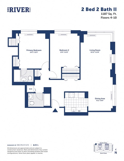the floor plan of 2 bed 2 bath ii